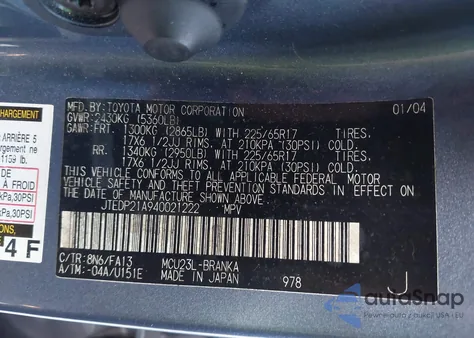 2004 Toyota Highlander Limited V6 z USA, uszkodzony, nr VIN JTEDP21A940021222